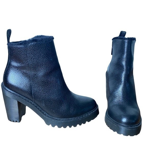 Dr. Martens Magdalena Black Heeled Boot Fleece Lined Zipper Chunky Heel Size 11 - Picture 2 of 16